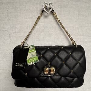 Badgley Mischka Black With Gold Tone Studded Diamond Quilted Crossbody - NWT